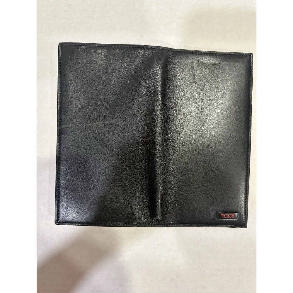 TUMI Black Leather Wallet Red Logo New No Tags